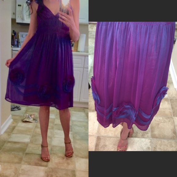 💐100% Silk Fashion Spy Dress w/ Handmade Flowers - Picture 2 of 9